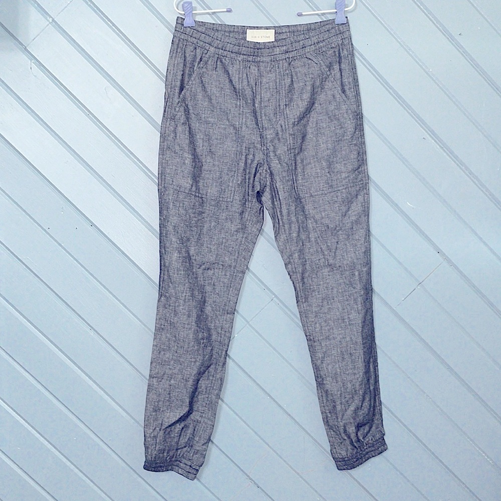 Sun + Stone Indigo Linen Cotton Light Weight Jogger Pants